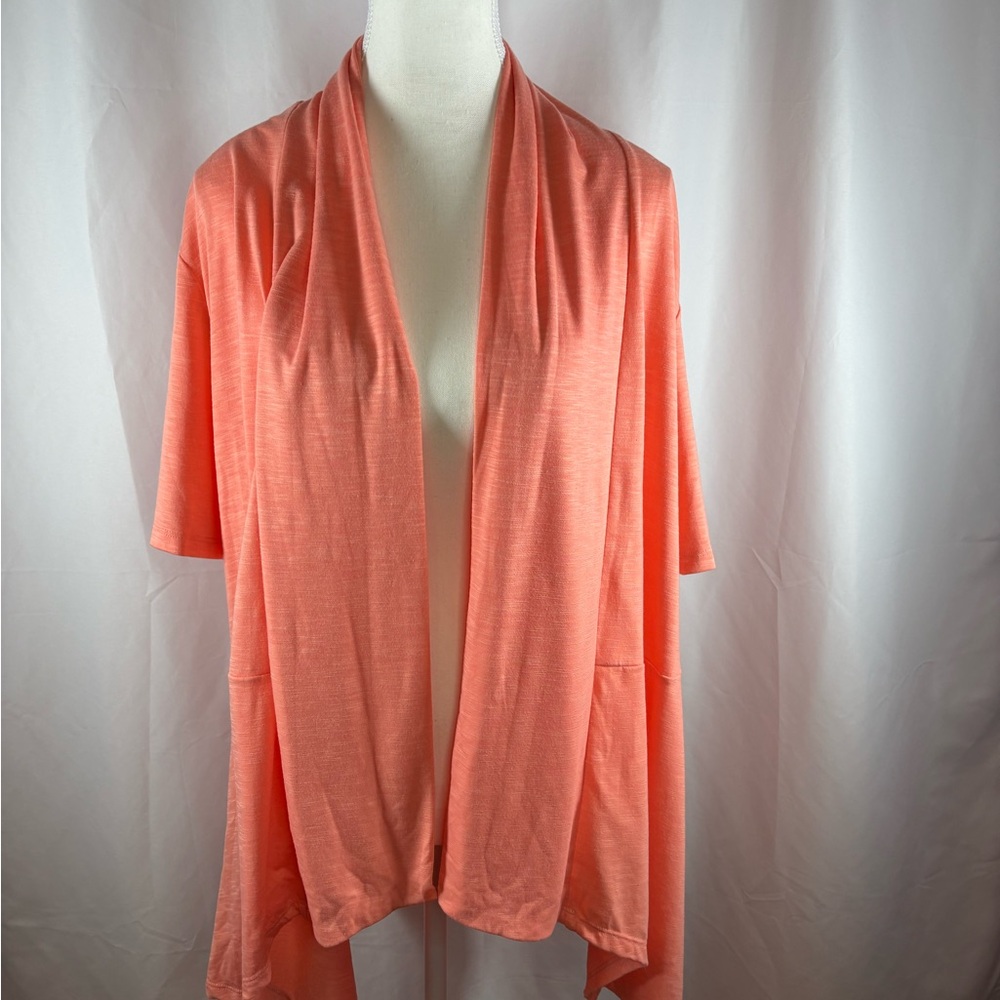 Women’s XL Coral Open Front Cardigan with Crochet/Lacy detail on back. NWT